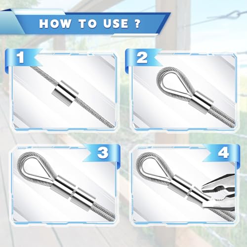 Bridokit 3mm Edelstahl Stahlseil Ummantelt Kit, 30m Drahtseil Rankhilfe Spanndraht mit 20 Aluminium-Crimpschlaufenhülsen und 10 Stahlkauschen zum Aufhängen, Bündeln, Garten-Draht für Kletterpflanzen