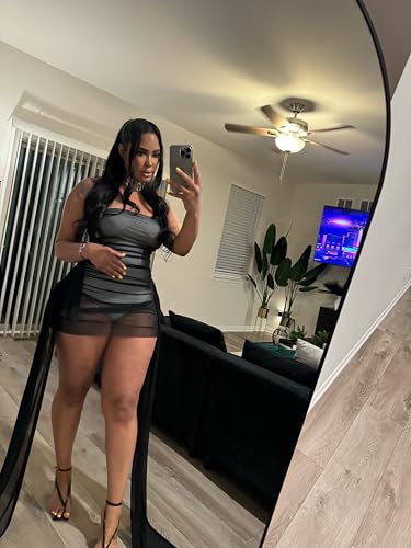 Image of Vssjavun Women Sexy Tube Mini Dress Mesh Strapless Backless Ruffle Bodycon Short Dresses for Birthday Party Club