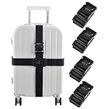 Luggage Straps for Suitcases Heavy Duty Adjustable Travel Belts with Sliding Buckle Easy to Identify Travel Accessories for Connecting Two Suitcases 4 Pack (Black)