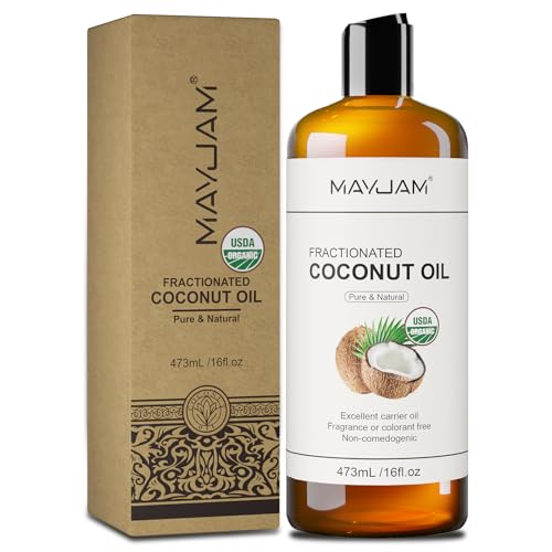 MAYJAM Fraktioniertes Kokosöl Bio 473ML, Trägeröl Kokosnussöl Reines Natürliches für Haut Haare, Leicht zu Absorbieren, USDA Organic, Hautöl Reparatur und Pflege, Coconut Oil für Massage