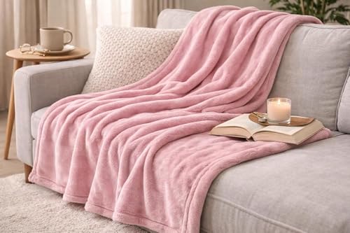 Image of Harleen Blankets, 250 GSM Super Soft Flannel Cozy Blankets for Single Bed, Washable Lightweight Blanket for Couch Sofa Bed Office, Warm Plush Blankets for All Season (Dark Pink, Double)
