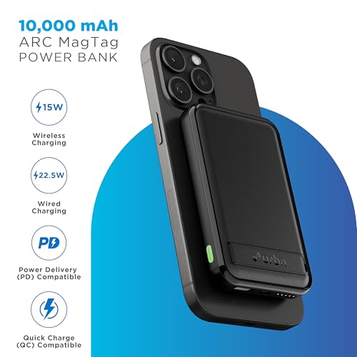 Image of URBN Wireless Power Bank for iPhone, 10000mAh MagSafe Charging with Stand, 22.5W QC+PD Output, Strong Magnetic, for iPhone 12 & Above, Android & Other Qi Enabled Devices (Black)