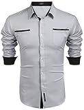 COOFANDY Herren Hemd Langarm Regular Fit Basic Bügelfrei Herrenhemden Kentkragen Brusttasche Bussiness Hemden Für Männer Weiß L