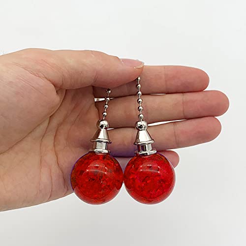 Image of 2 Pack Dotlite Crystal Ceiling Fan Pull Chain Accessories, Decorative String Pulls Pendant Extension, 12 Inches Beaded Ball Pull Chains Extender Ornament With Connector for Lamp (Red)