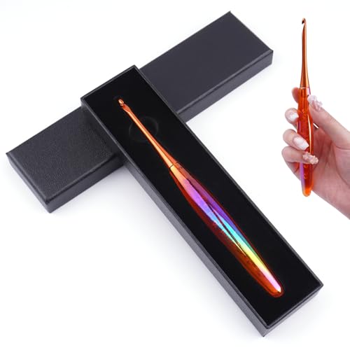 BsHooker 4mm Crochet Hook Inline Crochet Hook with Ergonomic Acrylic Handle for Arthritic Hands Extra Long Knitting Needles for Crocheting Yarn Stainless Steal Polished Hook Head for Beginner