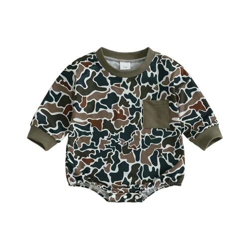 Image of Toddler Baby Boy Camouflage Outfit Contrast Color Camo Bubble Romper Hunting Season Sweatshirt Fall Bodysuit Clothes