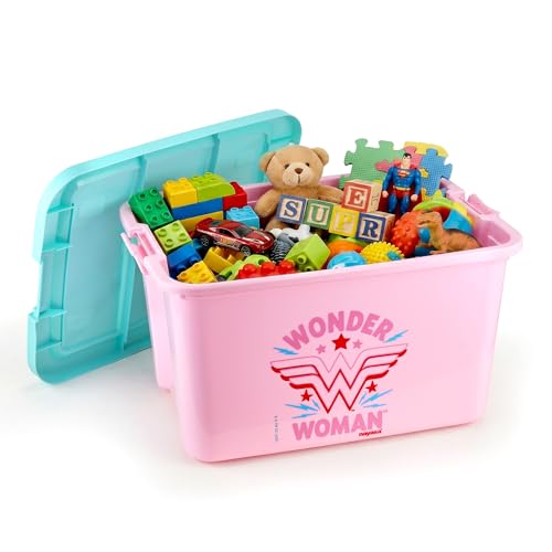 Image of Nayasa Wonder Woman Toy Box 50 Ltr | DC Superhero Print Plastic Storage Box with Lid | Stackable Organizer & Strong Durable | Pink