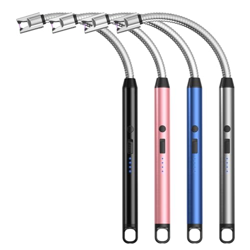 TOPKAY 4 Pack Candle Lighter,Windproof Flameless Electric Lighter Upgraded Plasma USB Rechargeable Long Arc Lighters Matches for Birthday Camping BBQ Grill Fireworks