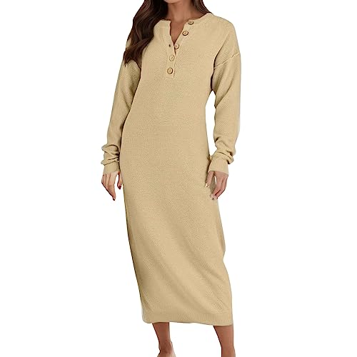 Robe tricotée pull maxi oversize à col boutonné pour femme