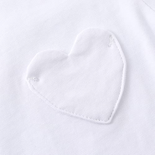 Image of Noomelfish Girls Short Sleeve Heart Pocket T-Shirts Casual Cotton Tee Tops Blouse (5-12 Years)