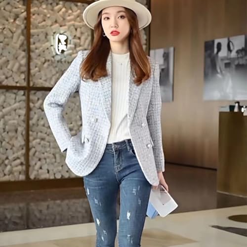 Womens Tweed Blazer Jackets Fall Winter Warm Fashion Casual Open Front Business Elegant Work Suit Top Pocket4