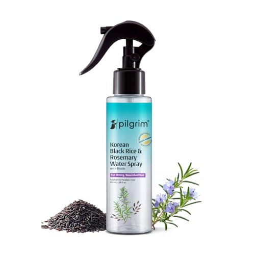 Image of Pilgrim Korean Black Rice and Rosemary Water Spray With Biotin for Hair Growth 100ml | Hair Spray for Regrowth | Thicker & Stronger Hair | Sulphate & Paraben Free I For Women & Men
