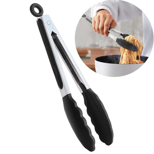 Pubiao Pinces de cuisine 9 Pinces de cuisine antidérapantes en acier inoxydable de qualité supérieure en silicone pour barbecue, service, friture et cuisson-noir