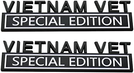 2PCS Vietnam Vet Special Edition Emblems 3D Raised Decals Exterior Truck Stickers Fender Vietnam Veteran Badges Replacement for F150 F250 F350 Chevy Silverado 1500 2500 Chevrolet C10 C15 (Black White)