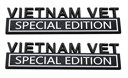 2Pcs Vietnam Vet Special Edition Emblems 3D Raised Decals Exterior Truck Stickers Fender Vietnam Veteran Badges Replacement For F150 F250 F350 Chevy Silverado 1500 2500 Chevrolet C10 C15 (Black White) #TOP2