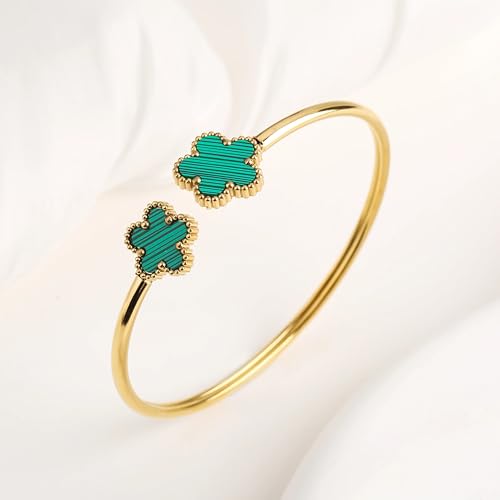 Stainless Steel Double Flower Five Leaf Flower Open Bangle Classic Luxury for Woman Party Popular Jewelry Clove3