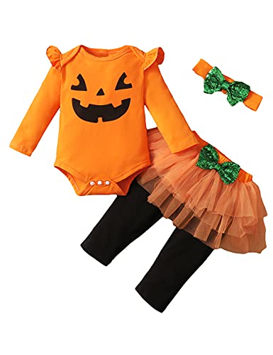 Baby Girl Halloween Outfit Pumpkin Bodysuit whit Headband