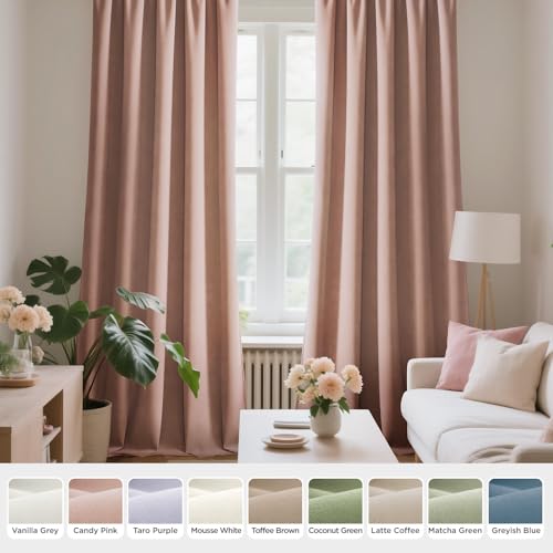 Image of Joydeco Candy Pink Velvet Curtains 90 Inch Curtains 2 Panels Set, Thermal Insulated Room Darkening Curtains for Bedroom Living Room, Soft Luxury Curtains Rod Pocket, 52W x 90L