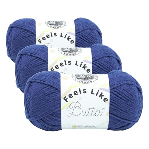 Image of Lion Brand Yarn Feels Like Butta Soft Yarn for Crocheting and Knitting, Velvety, 3-Pack, Royal Blue