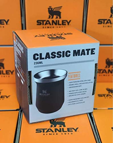 Kit Chimarrão Cuia Térmica Stanley Para Tereré e Chimarrão Preta 236 ml e Bomba Pêra Inox curvada