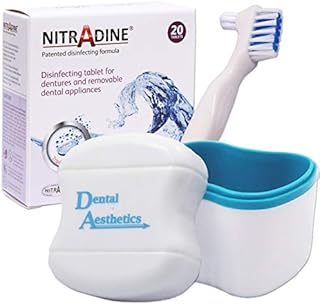 Nitradine, Dental Bath & Brush - 20 Tablets for Cleaning & Disinfecting (Blue Bath)