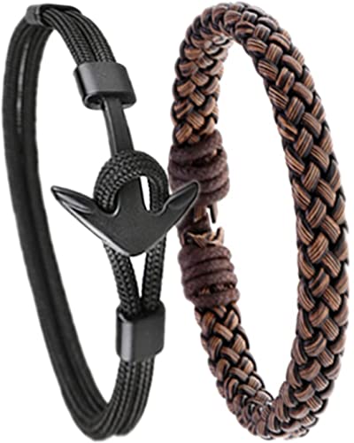 La Mejor Lista de Cuero Cafe disponible en línea. 50 Pulsera Hombre Ancla Negra y Cuero Café, Pulsera Vikinga, Pulsera de Piel para Parejas