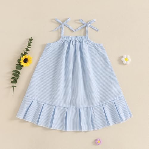 Baby Girl Summer Daily Dress Stripe Tie-Up Spaghetti Strap Sleeveless 6 12 18 24 Months 3 4 T2