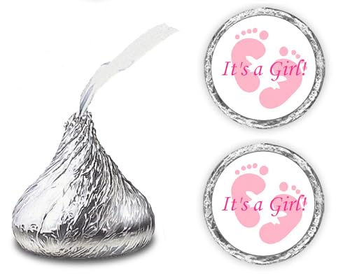 Image of 324 Its a Girl Pink Footprints Kisses Labels for Baby Shower Or Baby Sprinkle Party Or Event Decorations, Stickers, Wrappers, Favors. Made in USA