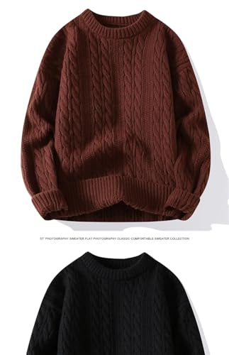 Men's Solid Color Long-Sleeved O-Neck Loose Casual Slightly Elastic Stitching Sweater4