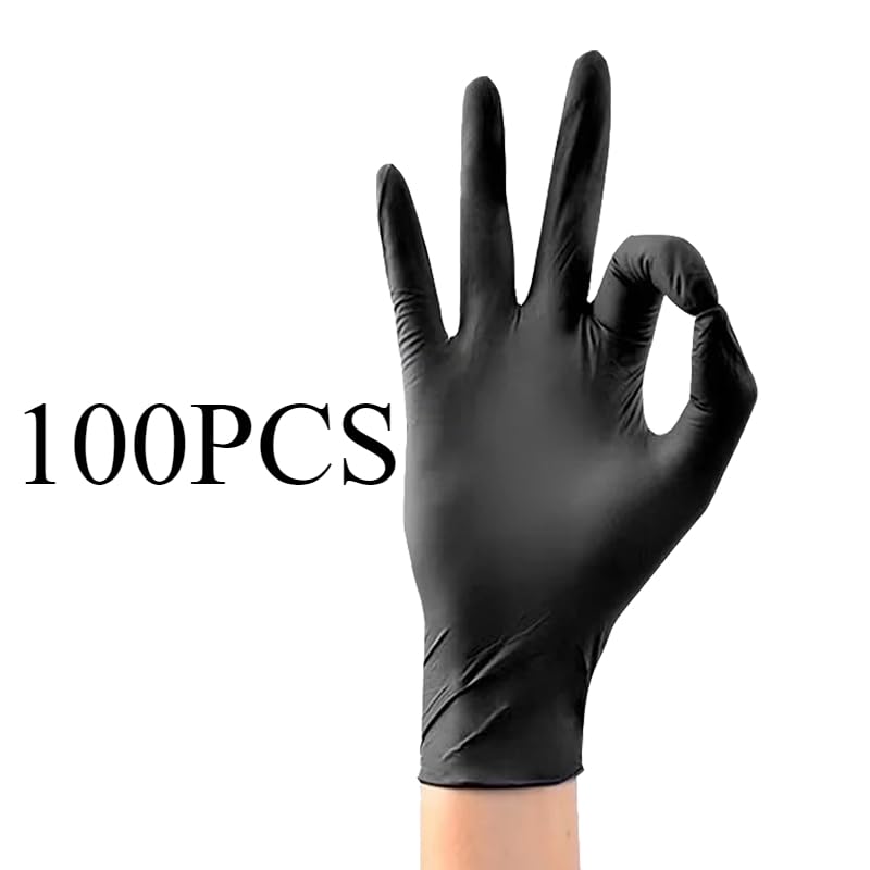 20/50/100 pezzi Guanti neri impermeabili durevoli for bellezza, tatuaggi, parrucchieri, cucina, pittura, manicure(100PCS,L)