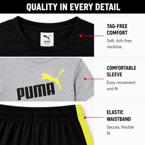 Image of PUMA Boys Active Shorts Set - 3 Piece Performance T-Shirt, Dry Fit Tank Top, and Gym Shorts - Activewear Set for Boys (4-16)