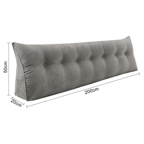 OHMG XXL Lesekissen,120/140/160/180/200 cm, Keilkissen, grau, großes dreieckiges Sofakissen, Lendenwirbelstütze, großes Kissen, Rückenstütze, Kopfteil, Ruhe, Lendenwirbelstütze (Grau, 200CM)