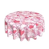 Aitukang Valentines Day Tablecloth Round 60 Inch,Pink Heart Table Cloth Water Resistant Washable Pol