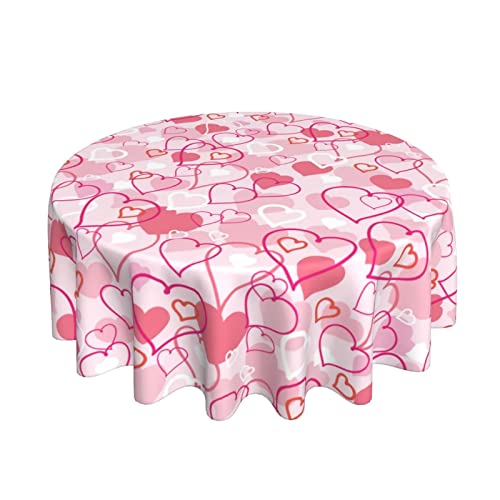 Aitukang Valentines Day Tablecloth Round 60 Inch,Pink Heart Table Cloth Water Resistant Washable Polyester Valentine's Day Table Cover For Kitchen Dining Table Party Decorations #TOP25