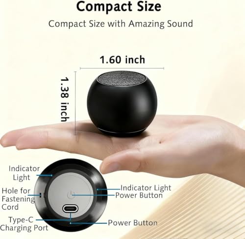 Image of JBL Compatible Ultra Mini Wireless Bluetooth Speaker with Heavy Metal Electroplating | Round Mini Speaker, Power Button Controlled, Long Battery Backup & Quick Charge