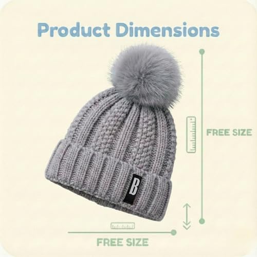 Image of Kraptick Women's Winter Cap - Knit Beanie with Soft Fleece Lining Hat, Stylish Pom Pom Thick Woollen Skull Cap, Warm Hat for Ladies & Girls -3