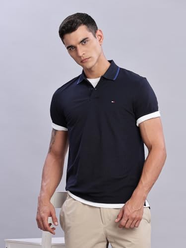 Image of Tommy Hilfiger Mens Blue Solid Polo Shirt