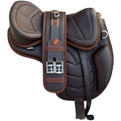 ADB CREATIONS Treeless Synthetic Freemax Western Horse Saddles with Matching Girth- Lightweight, Softy Long Flap, Tack-Free, Free Stirrups- 17.5 Inches