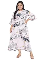 Indietoga Women's Pink Floral Printed Long Maxi Dress Plus Size (7XL)