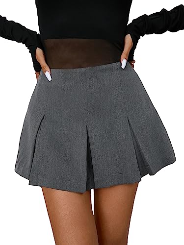 Floerns Women's Casual Pleated Hem Mini Skirt School Uniform Shor...