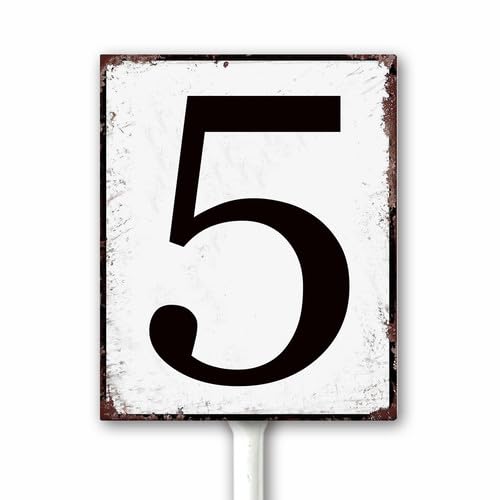 Aluminum Number Sign 5 Metal Numbered Yard Sign With Stake Outdoor for Tennis Court, Parking Lots, Floor, Dock, Court, Aisle, Field, Farm 20x30 CM High Visibility Rust Free (Retro White) — image 1