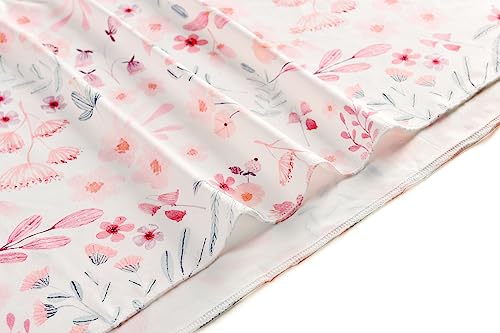 Image of Newborn Floral Print Blanket Baby Stretch Wrap Swaddle Receiving Blanket with Matching Headband and Beanie (Small Flower and Leaf)