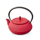 Roji Associates Gusseisen-Teekanne, Nanbu Tekki Teekanne, Arare, rund, hergestellt in Japan, mit Teesieb, Emaille-Finish, farbiger Topf, offenes Feuerverbot (600 ml, Rot)