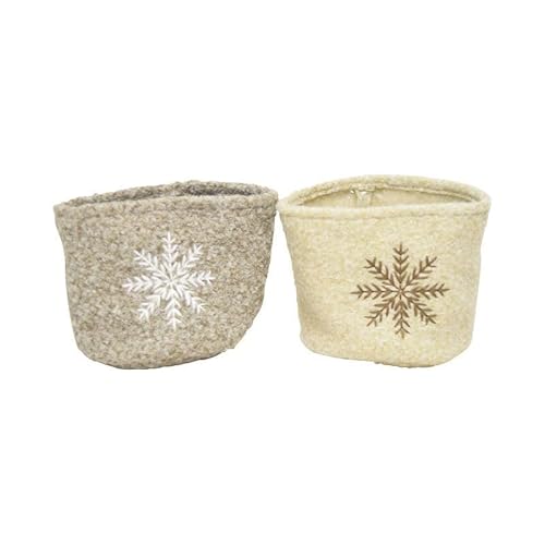 CHICCIE Lot de 2 corbeilles à plantes avec flocon de neige gris beige 11 x 11 x 12 cm polyester hiver