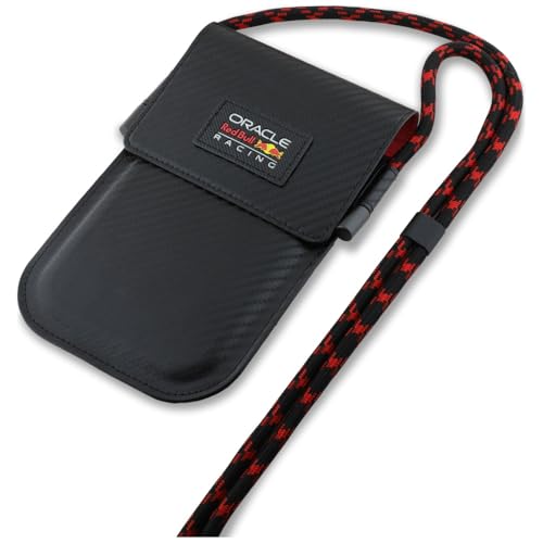 Image of REDBULL Racing Universal Wallet Crossbody Bag Official Licensed by CG Mobile - PU Carbon with Logo, Protective Smartphone Sling Pouch & Travel Shoulder Wallet Bag for Men & Women -Black