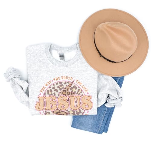 Jesus Sweatshirt, The Way The Truth The Life, Leopard Cheetah Christian Gift, Religious Sweatshirt, Bible Verse Easter Sweater, Unisex Crewneck Sweatshirt4