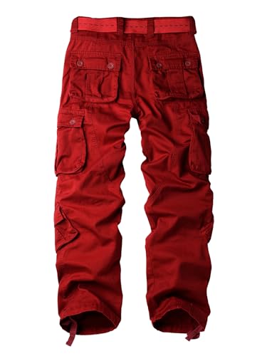 Men's Cargo Tactical Ripstop Casual Lightweight Baggy Military Combat M65 Work Pants with 8 Pockets(No Belt) 36 Red2