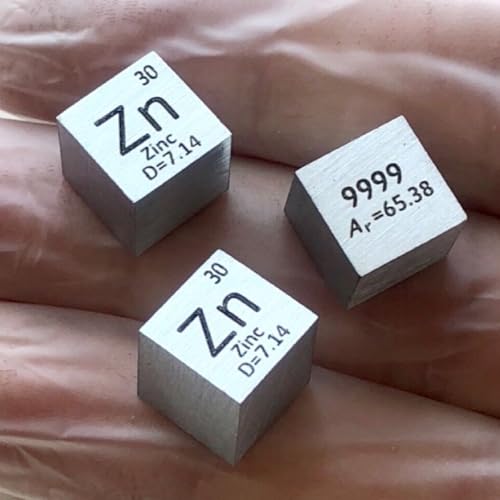 1 Piece 10mm Pure Zinc Metal Density Cube, 99.99% High Purity Carved Zn, for Periodic Table Element Specimens Collection Hobby, Classroom Demo, Science Fair and Lab Experiments Project