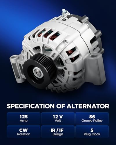 Image of KAX Alternator Fit for Chevy Colorado 07-08 All Model /09-12 2.9L 3.7L, Hummer H3 07 /08-10 3.7L, H3T 09-10 3.7L, Canyon 07-08 09-12 2.9L 3.7L for 11148N 12V 125Amp CW S6 6-Groove Pulley | Fits 2009-2012 GMC Canyon L4 2.9L, 2008-2010 Hummer H3 L5 3.7L, Replacement OE TG12S047, TG12S089, 420682, 2650682C