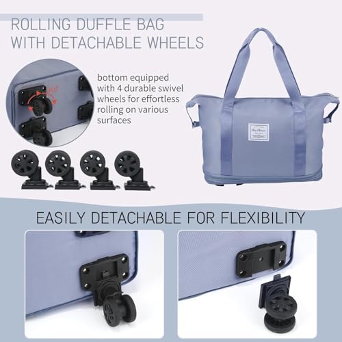 Image of Wheel Bags for Travel Luggage Carry on Duffel Bag, Expandable Foldable Luggage Bag, Dry and Wet Separation Rolling Bag, Travel Totes for Women & Men (1Pcs)(Purple)-JE